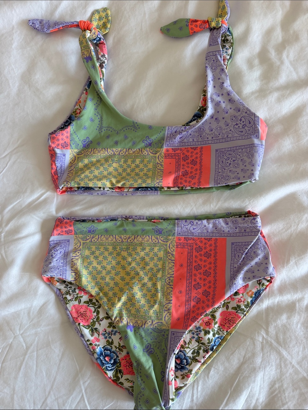 Maaji Multi-Color Bandana Print Bikini Bottoms and Top. Never worn.
